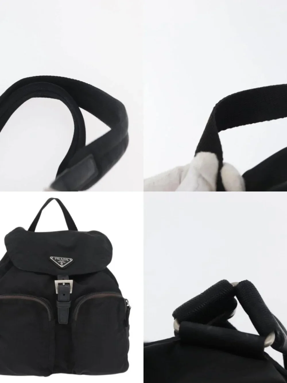 PRADA Backpack Nylon Black Silver Auth 175963